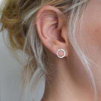 Circle Stud Earrings – Silver or Gold Hoop Earrings – Hammered Circle Stud Earrings – Small Stud Earrings – Dimple Silver Circle Earrings