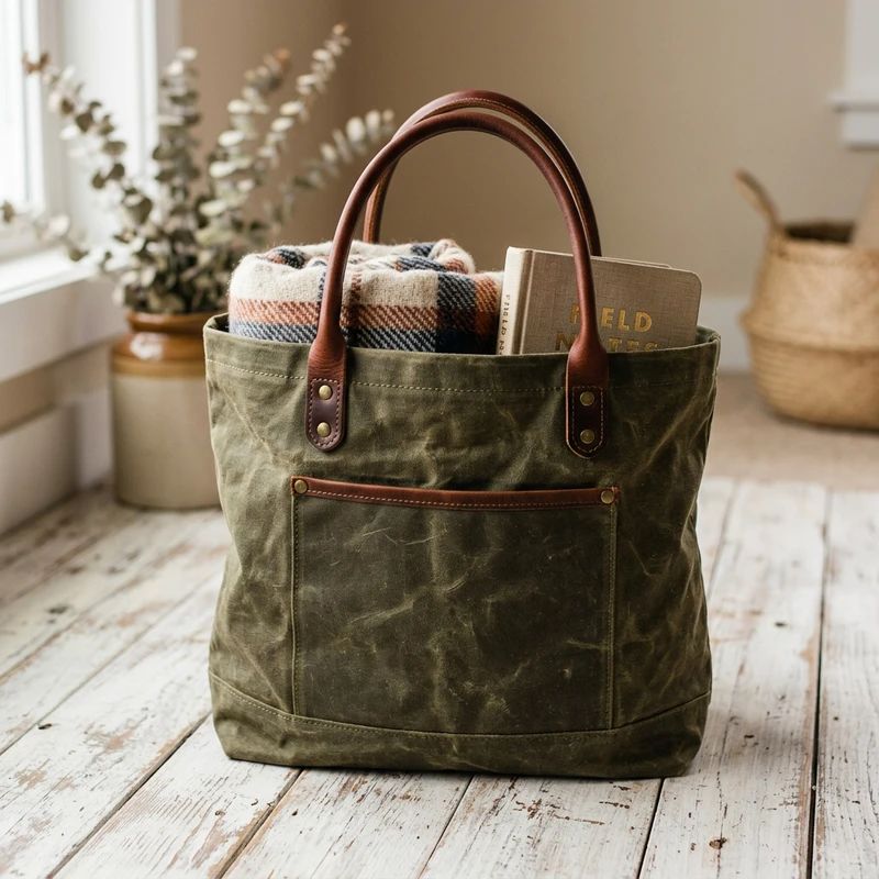 Olive Waxed-Canvas Tote