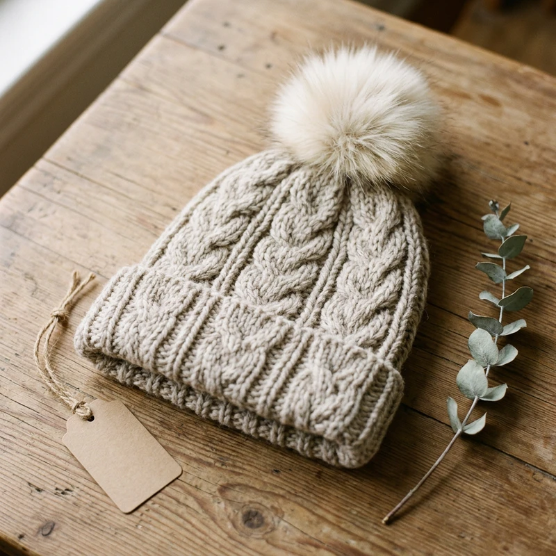 Cable-Knit Pom Beanie