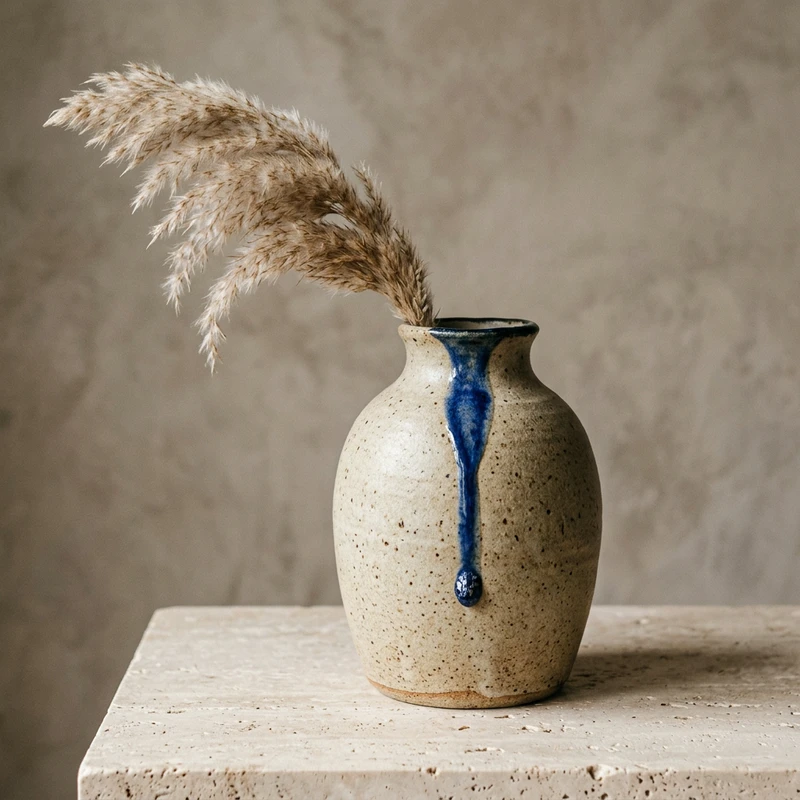 Cobalt-Drip Stoneware Vase
