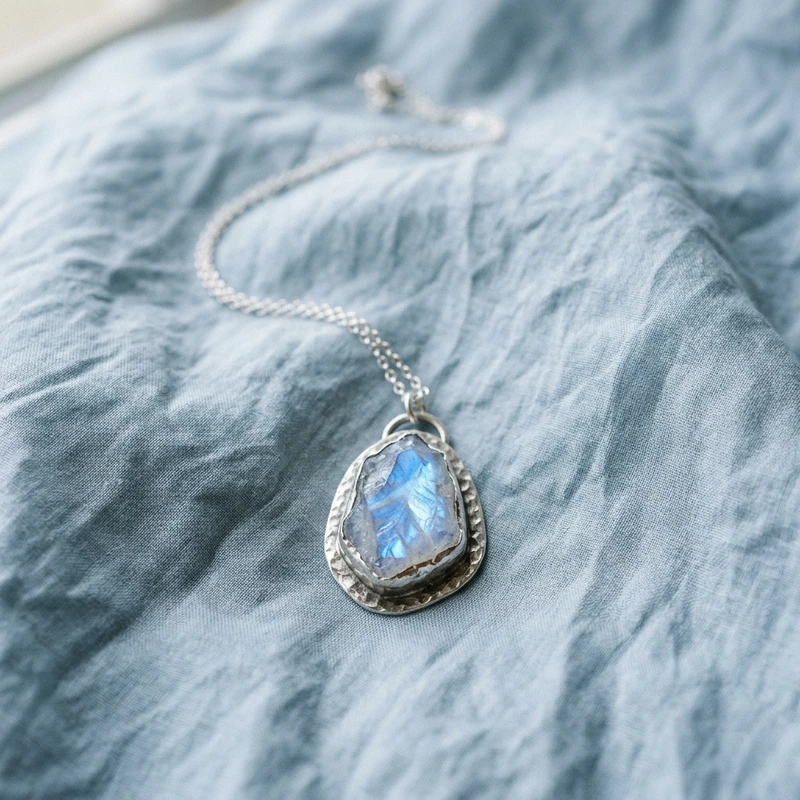Raw Moonstone Silver Pendant